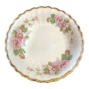 Set of 3 Vintage Limoges China Rose Soup Bowls Pink Blue Floral 22K Gold USA